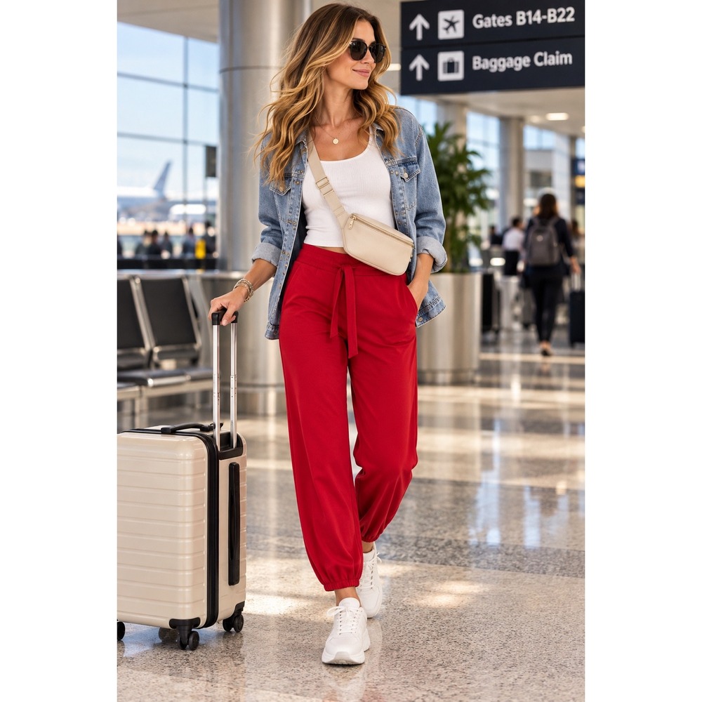 Eberjey Gisele Red Lounge Jogger Pants Womens Medium Elastic Waist Drawstring